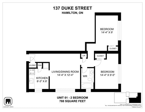 Floor plan for 2 beds, 1 bath